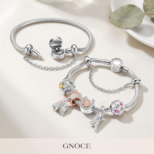 GNOCE Stainless Steel Snake Chain Charm Bracelet W/Safety Gift for Women - color: 6.7 in