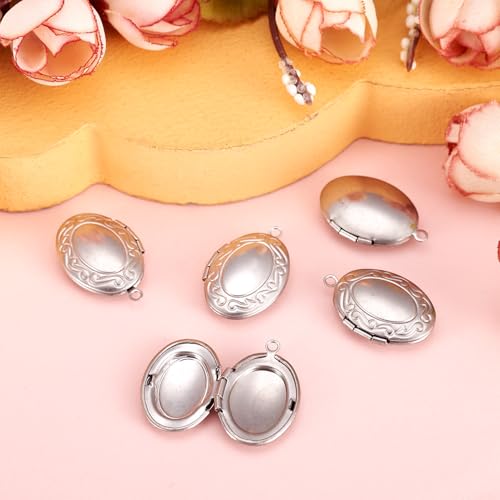 Elecrelive Locket Pendants Photo Frame Charms Memory Photo Charms Heart Locket Photo Frame Pendants - color: Silver - Oval