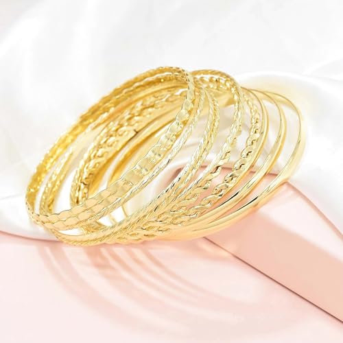 12PCS Sterling Silver Bangle Bracelets for Women Stack Chunky Indian MultiLayer Stackable Textured Boho Simple Delicate Jewelry Set Non Tarnish Birthday Gifts for Women Her
