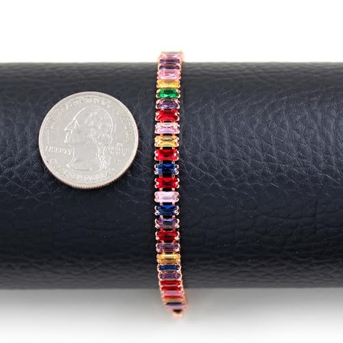 Uloveido 2.5 * 6mm Cubic Zirconia Rectangular Tennis Bracelets for Women | Classic Emerald Cut Faux Diamond Eternity Bracelet Size 6.5-7.5 Inch - color: Rose gold-multi, size: 6.5 inch