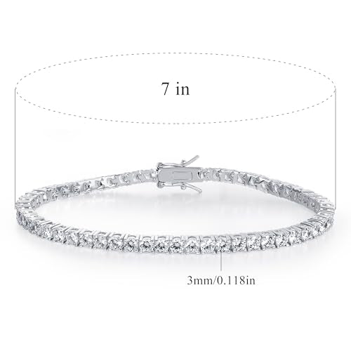 TIKJE 1-3 Row Cubic Zirconias Tennis Bracelet | 3.0mm White Gold Bracelets for Women Jewelry Gift| Size 7-7.5 inches - style: 1 Row, 7 inch