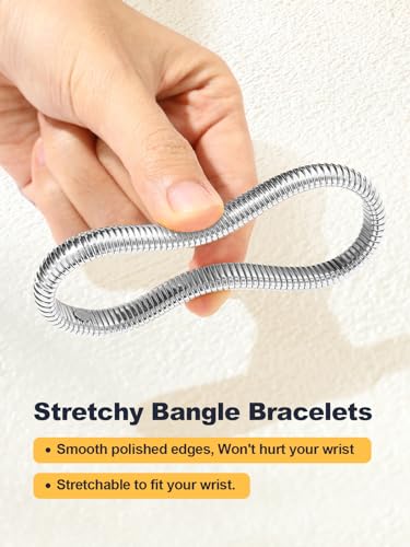 U7 Stretch Bracelets for Women Stainless Steel 18K Gold Plated Bangle Bracelets,Non Tarnish Link Bracelets,10mm,16mm,20mm - color: 02.Stainless Steel-10mm