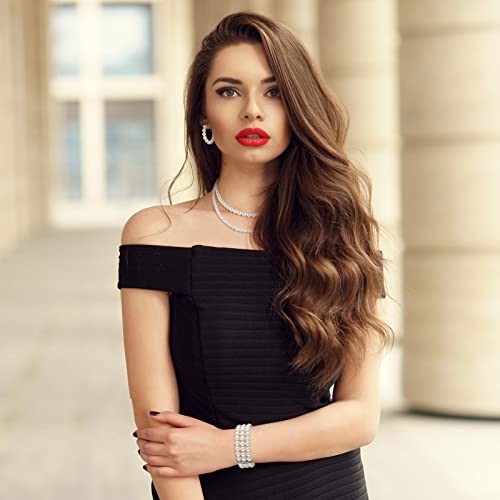 Glenmal Pearl Rhinestone Jewelry Set for Women Pearl Necklace Bracelet Earrings for Wedding Halloween Bridal Shower Tea Party - style: Simple Style