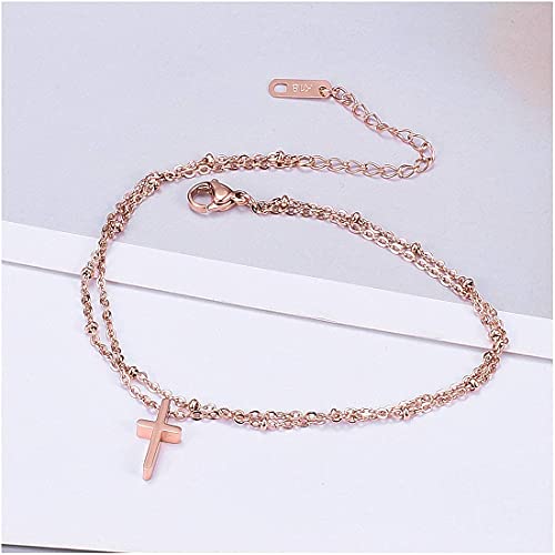 RoseGold Ankle Bracelets for Women - Layered Anklets - Link Foot Jewellery - color: RoseGold - 23#