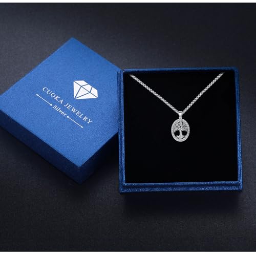 S925 Sterling Silver Tree of Life Necklace For Men Women Abalone/Turquoise/Vintage Retro Oxidation/ Famtima Hand/Round/Square/Teardrop/Rectangle/Oval Family Tree Pendant Necklaces Jewelry Gifts For Valentine's Day Christmas Mother's Day - style: Oval Tree