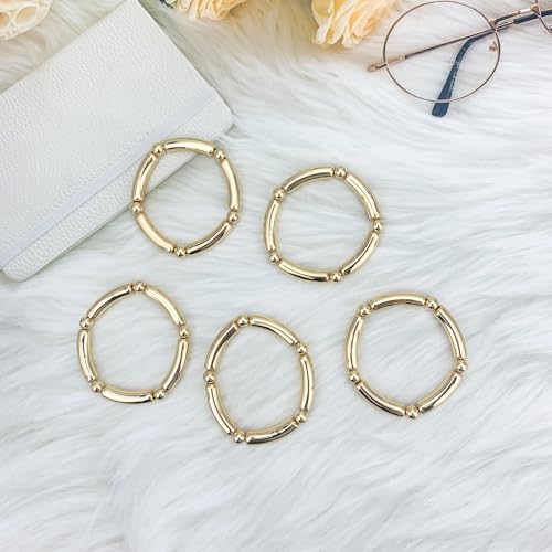 YBMYCM 5PCS Gold Chunky Bangles Bracelets for Women | 14k Gold Plated Stackable Layered Curved Bamboo Tube Stretch Bracelets Bangle Gift Jewelry - color: 5pcs G-8mm