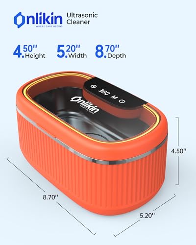 35W Ultrasonic Jewelry Cleaner, 45KHz Retainer Cleaner for Jewelry, 5 Timer & 3 Power Modes, Eyeglasses, Rings, Watch Strap, Dentures - 20oz, 304 Stainless Steel Tank, Quiet <38dB (Orange) - color: Orange