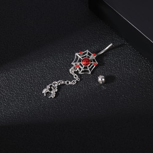 14G Surgical Stainless Steel Dangle Belly Button Rings for Women Belly Ring Dangling Piercing Jewelry CZ Snake lizard Skull Spider bat Halloween Party Punk Rock - style: Silver Spider