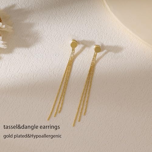 Gold Earrings for Women, 14K Gold Plated Tassel Dangle Earrings for Women Trendy Hypoallergenic Long Chain Earring Dainty Pearl Drop Earrings Elegant Wedding Earring Fashion Jewelry for Womens - color: Gold-Style 3