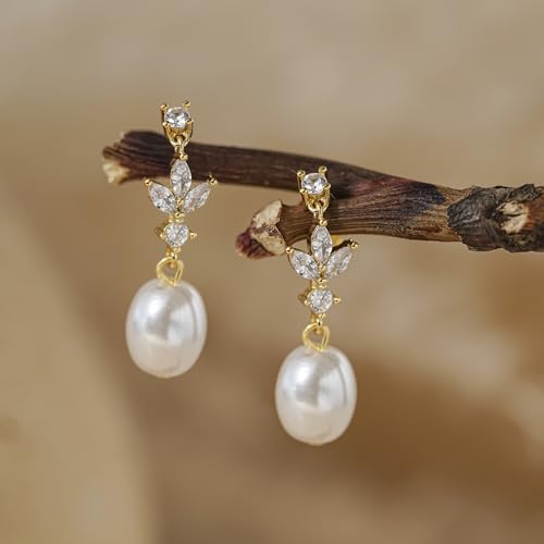 Gold Earrings for Women Trendy, Dainty Dangle Earrings 14K Gold Plated Drop Earrings Cute Wedding Earrings Fashion Prom Bridal Jewelry Gifts - color: Gold-A8