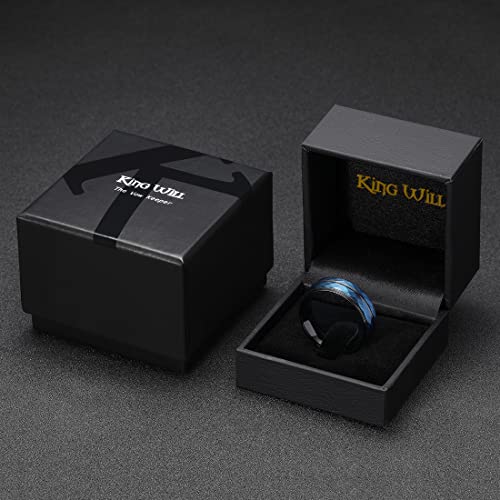 King Will Men's Tungsten Carbide Wedding Ring Hammered Groove Wedding Band Mens Two Tone Engagement Ring for Men and Women Matte Brushed Finish Comfort Fit - color: 8mm Blue & Black - Groove
