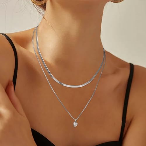 Jewlpire 3mm 4mm 5mm Herringbone Necklace 18K Gold Plated 925 Sterling Silver Chain Necklace for Women, Flat Snake Chain Necklace, Women's Chains Necklaces 16 18 20 22 24 Inch - color: 3mm 925 Sterling Silver, size: 22 Inch (Women's Matinee Length)