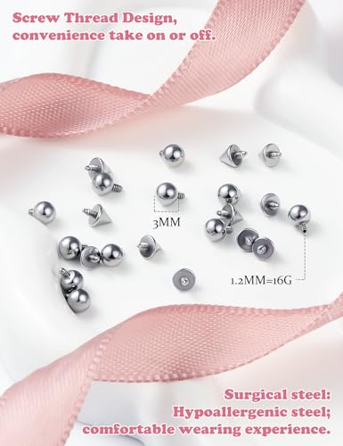 Prjndjw 25Pcs 14G 16G Replacement Balls internal thread & Externally Threaded Surgical Steel Balls Industrial Barbell Tongue Nipple Belly Button Eyebrow Rook Piercing Rings Parts 3MM-8MM - color: 24Pcs 16g internal thread Replacement Balls & Spike