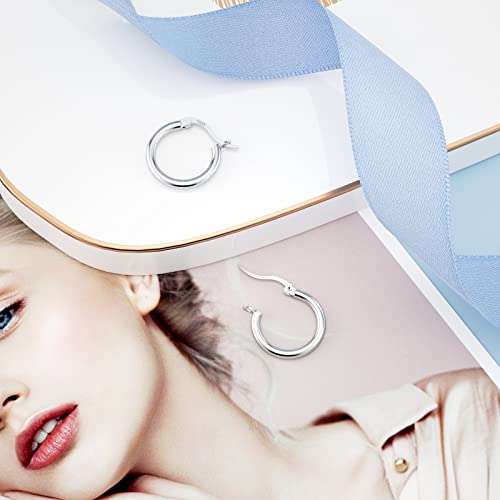 JIAYIQI Sterling Silver Hoop Earrings 18K White Gold Plated Silver Circle Endless Earrings Hoops Jewelry Lightweight Hoop Earring for Women Diameter 10,14,16,18,20,25,30,35,40,50,60mm - style: Silver-14mm