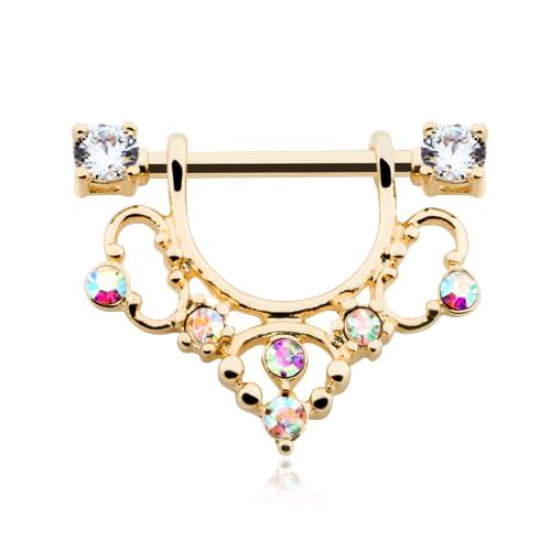 Golden Elegant Sparkle Filigree Dangle Nipple Shield Ring Sold As Pair