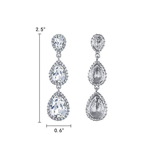 EleQueen Women's Crystal Teardrop Pear Shape 2.5 Inch Long Earrings | Dangle Earrings for Women, TearDrop Crystals Earrings for Bride Bridesmaid, Prom Jewelry for Wedding - color: 03-Silver-tone Clear