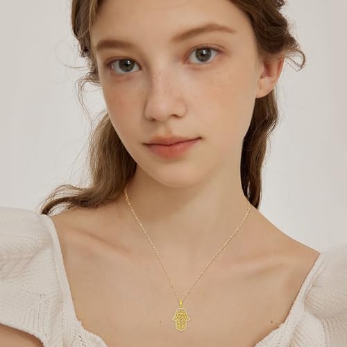 Hamsa Necklace 925 Sterling Silver Evil Eye/Lotus Flower/Star of David/Chai/Yin Yang Hamsa Hand Pendant Jewelry Hand of Fatima Gifts for Women - style: Chai-Gold