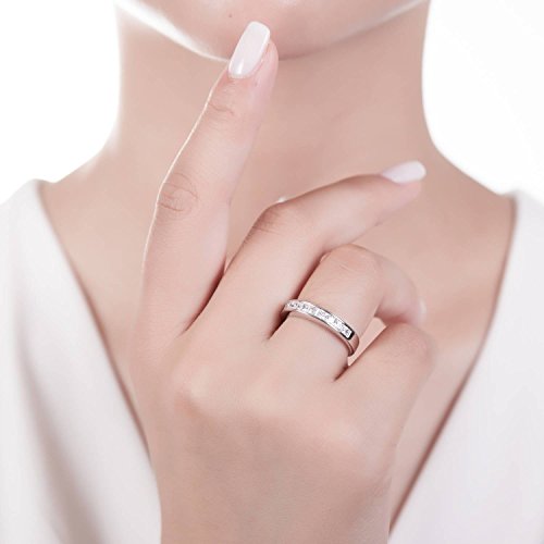 BERRICLE Sterling Silver CZ Rings Stackable Half Eternity Band Ring for Women, Channel Set Cubic Zirconia - Cushion, Emerald, Princess Cut - style: Princess Cut