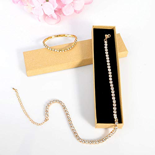 Zealmer 18K Yellow Gold Plated 1-5 Rows Rhinestone Choker Necklace & Stretch Bracelets Set Wedding Jewelry - style: 1 Row