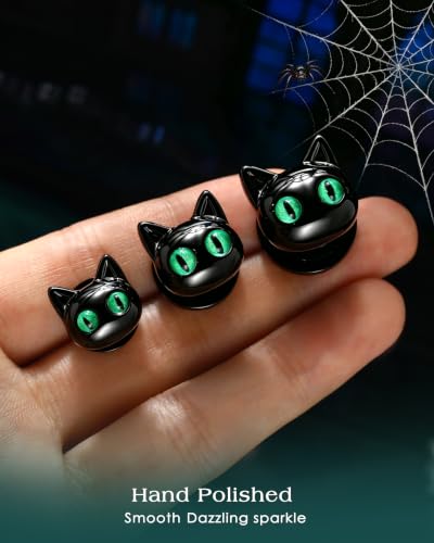One Piece Halloween Cat Ear Gauges Plug,0G-1/2In Saddle Plug for Ears, 316L Surgical Steel Ear Stretching Piercing Jewelry - size: BK-00 Gauge(10mm)