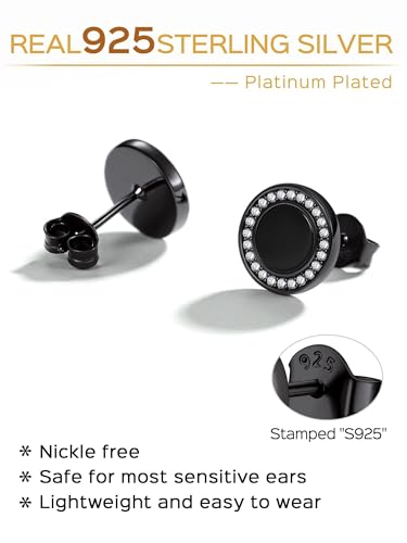 ChicSilver 925 Sterling Silver Viking Rune Natural Black Onyx Stud Earrings For Women Men - style: E: Round Onyx-Black