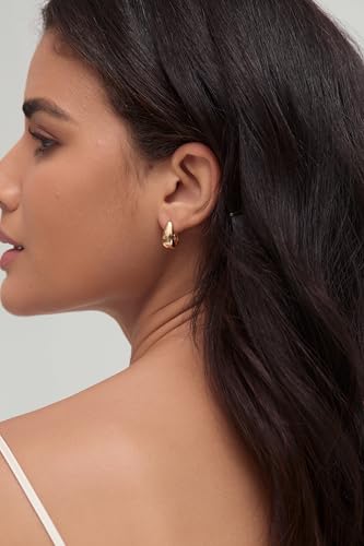 Small Chunky Hoop Earrings for Women 14k Real Gold Plated 925 Sterling Silver Post Oval Hoop Earrings Hypoallergenic Thick Huggie Hoops Earrings Jewelry Gifts for Women - color: gold