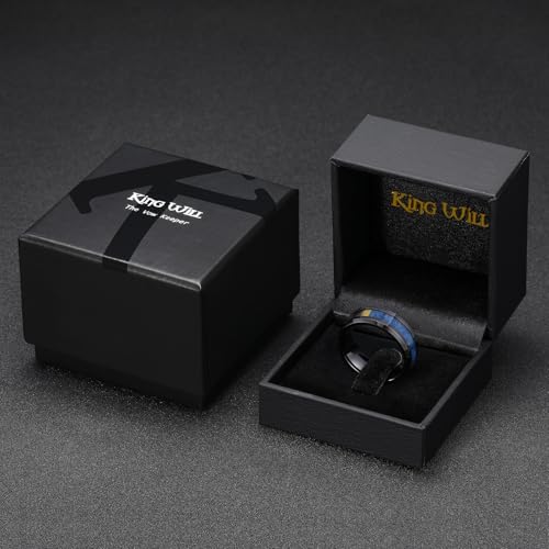 King Will Tungsten Wedding Band Wood Inlay for Men Black Beveled Edge | Black, 8mm, Beveled Edge, Comfort Fit, Wood inlay, Promise Gift - color: Colorful Wood Chips-Black