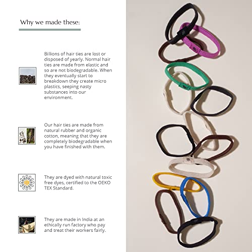 Wild & Stone | Pack of 6 Hair Bands | 100% Biodegradable and Plastic-Free Elastic Hair Ties | 100% Organic Cotton and Natural Plant-Based Rubber | No Crease Ponytail Holder (Black) - color: Black