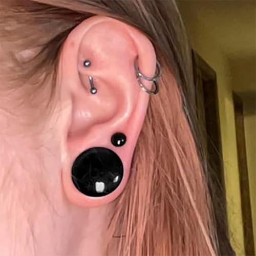 8G-12mm Solid Ear Plugs Tunnels for Women Men Single Flared Ears Gauge Plugs with O-Ring Stretcher Expander Piercing Body Jewelry Black White Clear Opalite 1 Pairs - color: Black, size: 2 Gauge = 6mm = 1/4 inch