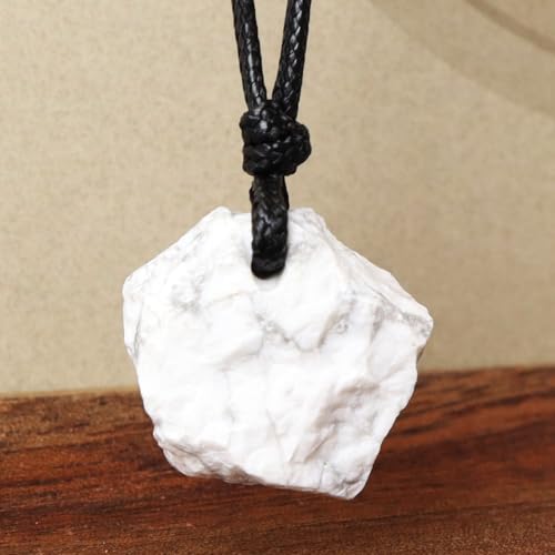 FANASY Natural Raw Crystal Necklace for Women Irregular Stone Necklaces Spiritual Gemstone Pendant with Adjustable Rope - color: White Howlite