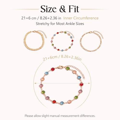 Fesciory Gold Plated Ankle Bracelets for Women, Adjustable Layered Flower Cherry Charm Anklets, Summer Hawaiian Beach Foot Jewelry Gifts - color: Leaves 3Pcs