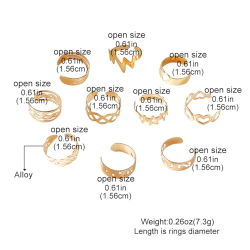 12PCS Toe Rings for Women 14K Gold/Silver Plated Adjustable Toe Ring Set Open Heart Arrow Infinity Rings Beach Foot Jewelry for Summer - color: Gold2