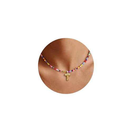 Colorful Initial Necklaces Gifts for Girls Kids Teens, 6-18 Year Old Girl Birthday Gift Teen Girl Gifts Trendy Stuff Gold Bubble Letter Pendent Necklace Jewelry - style: T