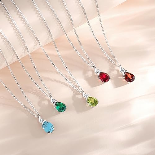 FANCIME 14K Solid White Gold Birthstone Pendant Necklace for Women with Diamond Pear Shaped Teardrop Necklace Birthday Gifts for Mom Women,Sterling Silver Chain 16" + 2" Extender - color: 01-Garnet