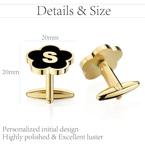 Initial Cufflinks for Mens,Personalized Black Glod Pated Letter Shirts CuffLinks,Stainless Steel Cuff Links, Business Wedding Gift A-Z - style: Letter F