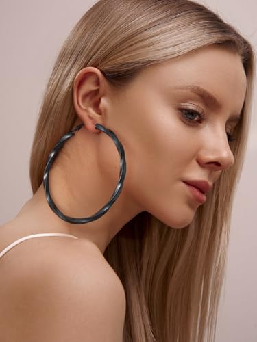 FindChic Twisted Hoop Earrings for Women, Silver/Black/14K Gold Plated Hypoallergenic Hollow Tube Rounded Loop Earrings, 30mm/40mm/60mm/80mm Hoops with Custom Name Options and Gift Box - color: a.Black, size: 80MM
