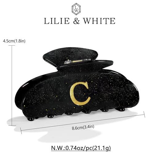 LILIE&WHITE Acrylic Letter Hair Clips For Women Stylish C Monogram Hair Claw Alphabet Hair Clip Fashion Glitter Claw Clips Elegant And Durable Hair Accessory Large Hair Clips Black C - color: B-HC22539C