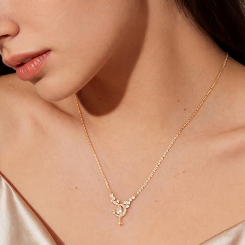WEARON Gold Necklace for Women Gold Star Necklace 14K Gold Plated CZ Necklace Dainty Choker Charm Necklaces Hypoallergenic Trendy Jewelry for Women Gift - color: Moon Star Y