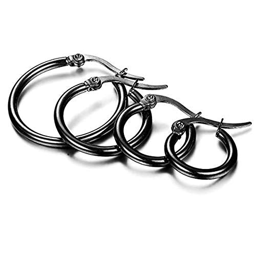 4 Pairs Stainless Steel Round Hoop Cute Huggie Earrings For Women Small Hoop Earring Set(10mm,15mm,20mm,25mm) - color: Black Tone-4Pairs