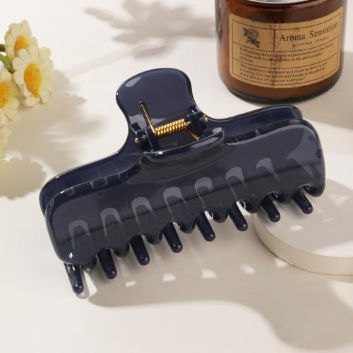 Ivyu 4-Inch Large Rounded Rectangle Hair Claw Clip for Women, Strong Hold | Smooth rounded teeth and a strong spring provide a secure hold for full updos on fine to medium hair. - color: Navy blue