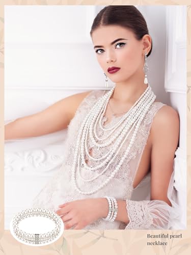 BBTO 8 Pcs Pearl Necklace and Earring Set for Women Faux Pearl Bracelet Costume Jewelry Set for Wedding Bridal Shower Party - style: Charming Style