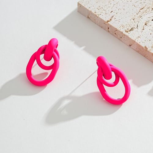 Gold Chunky Earrings for Women Geometric Knot Link Drop Dangle Earrings 14K Gold Plated Statement Earrings Trendy Gold Jewelry - color: Style 1-Pink
