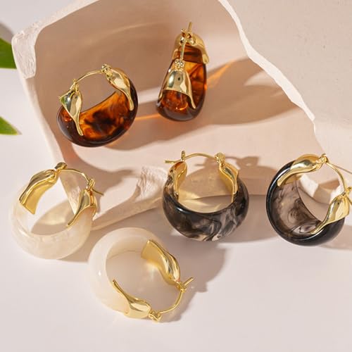 Chunky Brown Resin Hoop Earrings for Women Small Gold Huggie Square Design Trendy Minimalist Jewelry Trendy Wear Gift - color: A3:Black Hoop Earrings