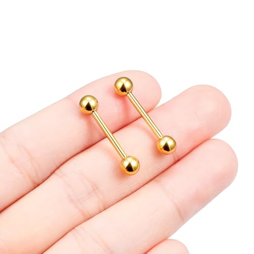 16G 14G Surgical Steel Tongue Rings Nipple Rings Industrial Piercing Jewelry Set Multi Size Straight Barbells 12mm 14mm 16mm 19mm 22mm 28mm 32mm 35mm 38mm 40mm 45mm for Women Men - color: goldtone, size: 14g,bar length 14mm