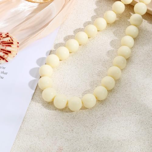 Chunky Beaded Necklace for Women 16mm Round Bead Resin Modern Statement Necklace Jewelry Accessories - color: beige