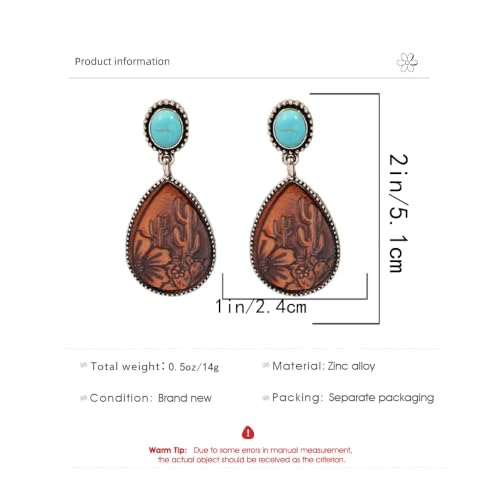 Boho Western Earrings for Women Western Feather Earrings Vintage Concho Turquoise Teardrop Dangle Earrings Country Concert Jewelry Accessories - style: Silver Brown Turquoise