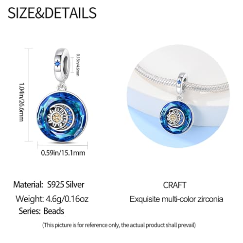 Pandach 925 Sterling Silver Charms Beads for Bracelets and Necklaces Butterfly and Headphones Pendants Clover Charms Jewelry Gift for Women - style: Star and Moon Charms