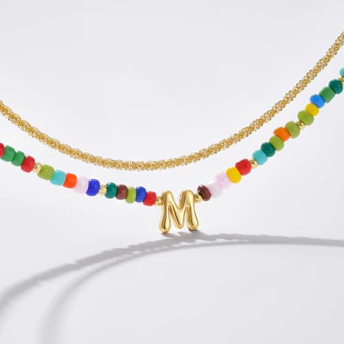 KissYan Initial Ankle Bracelets for Women | Layered Colorful Beaded Anklet with 14K Gold Chain, Waterproof Dainty Jewelry Gift for Summer Beach - style: C