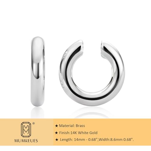 MUMREUES Chunky Ear Cuffs Non Piercing for Women 14K Gold Plated Cuff Earring Trendy Clip on Cartilage Helix Earrings Fake Earring Jewelry Gift - color: Silver