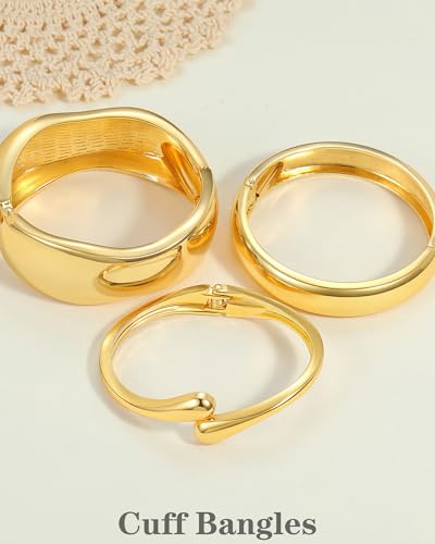 Chunky Gold Bangle Bracelets for Women, 14k Gold Plated Trendy Stackable Bangles Set, Dainty Cuff Bracelet Stack Jewelry for Gifts - color: Gold#A